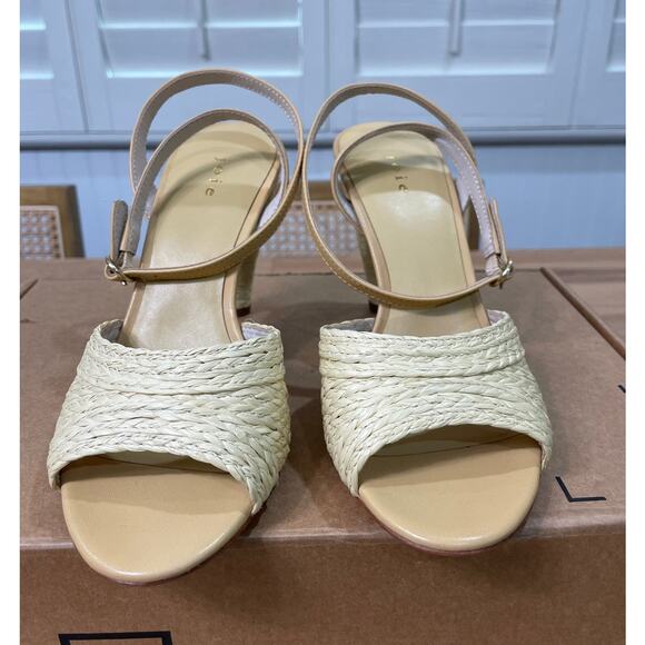 Joie Calan Raffia Ankle-Strap Sandals Natural Tan Leather Size 6 NWOB Comfy Heel - Picture 6 of 12